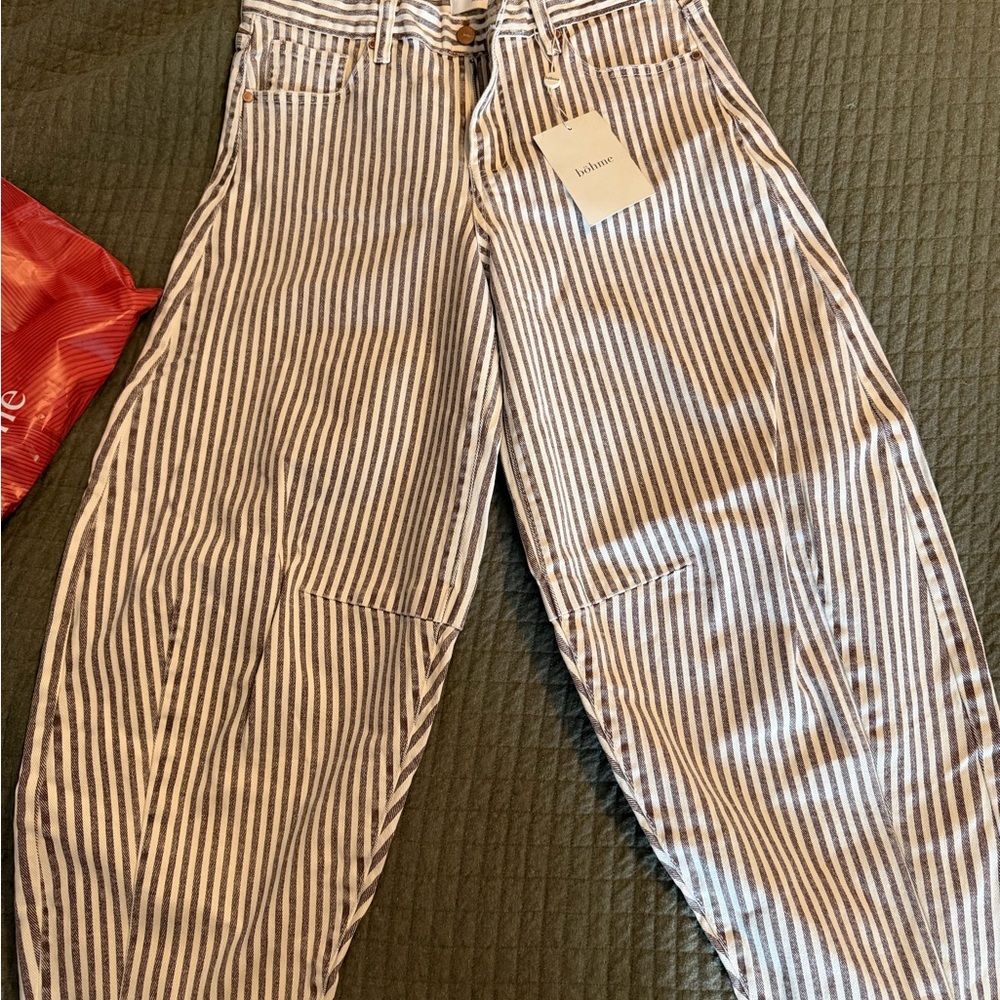 Bohme Blue and White Striped Boyfriend Jeans
